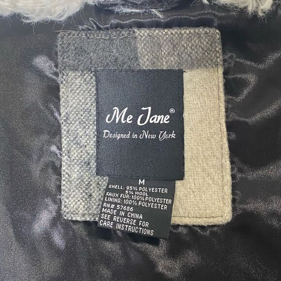 Me Jane Faux Fur Buffalo Check Flannel Wool Blend Vest Women's Size Medium - Picture 7 of 16